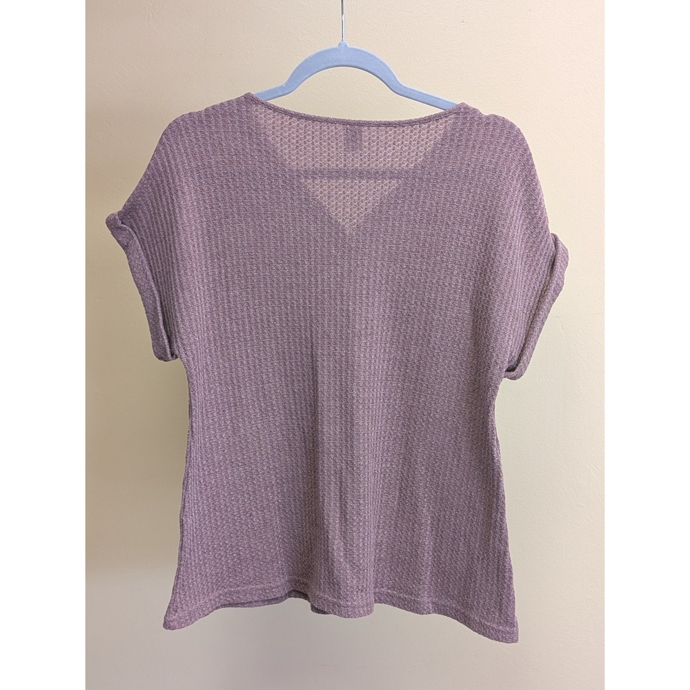 Emery Rose Womens Waffle Knit Henley Top S Purple V-Neck Short Sleeve Tee Casual - Picture 4 of 9